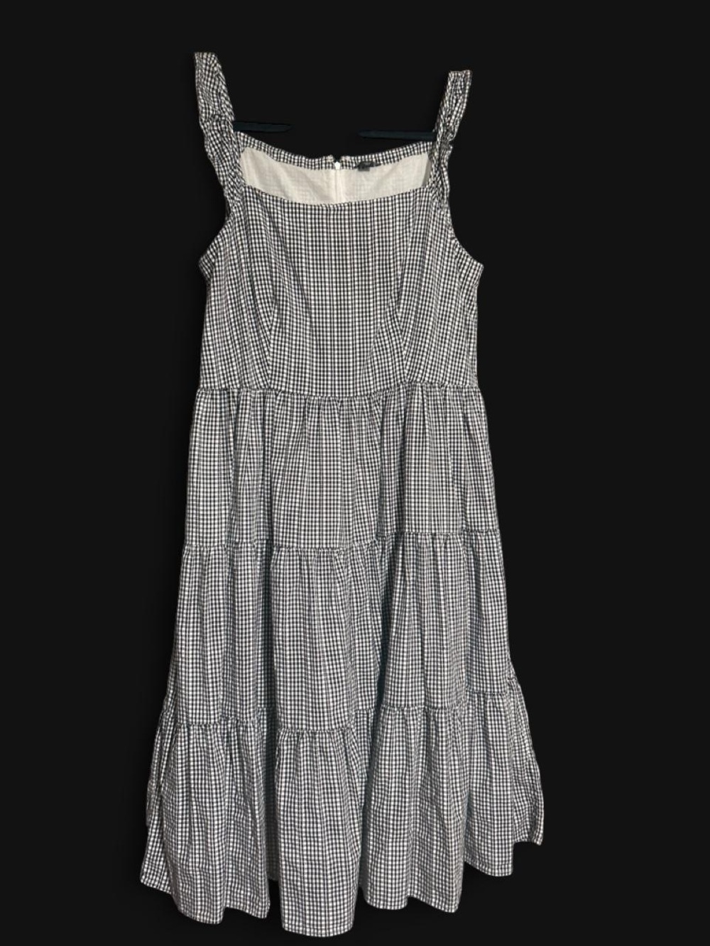 Ann Taylor Gingham Tiered Midi Dress 12 Black White Cottagecore Ruffle Romantic - Picture 5 of 5